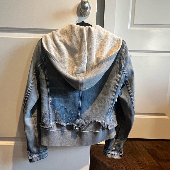 Free People Crop Denim Jacket with Sweatshirt Hood - Picture 4 of 6
